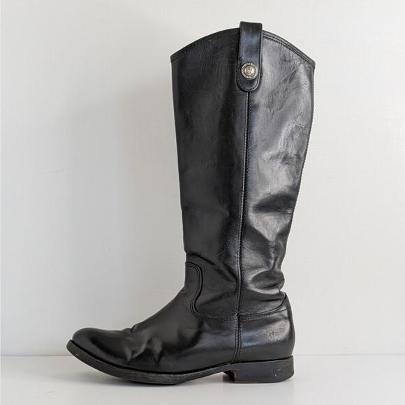Frye Melissa Button Boots 7.5 Black Leather Tall Riding Knee High Equestrian - Picture 8 of 16